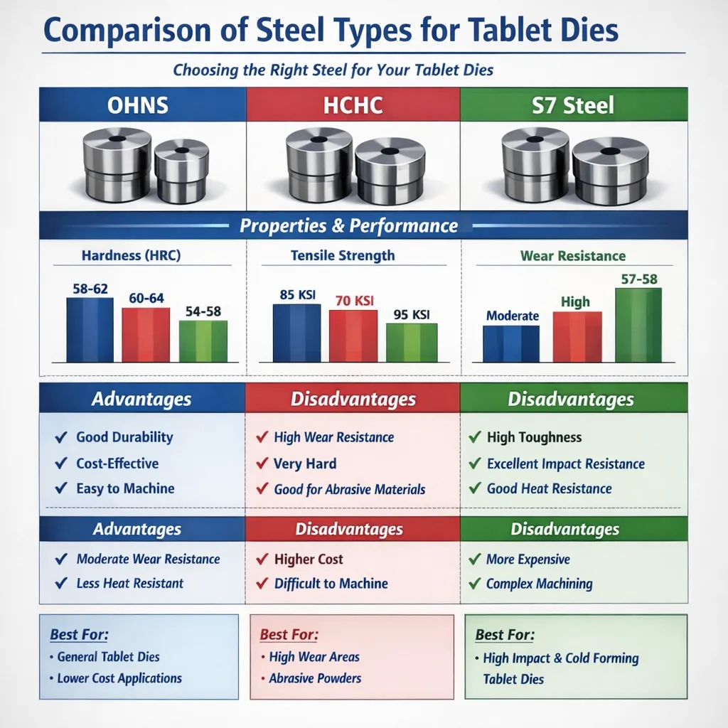 OHNS vs HCHC vs S7 Steel for Tablet Dies