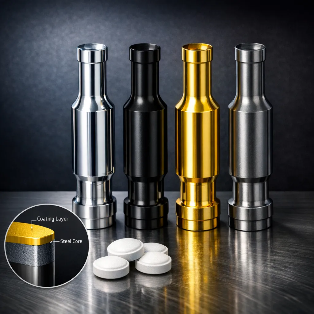 Tablet punch coatings guide — chrome, DLC, TiN, and CrN coatings compared
